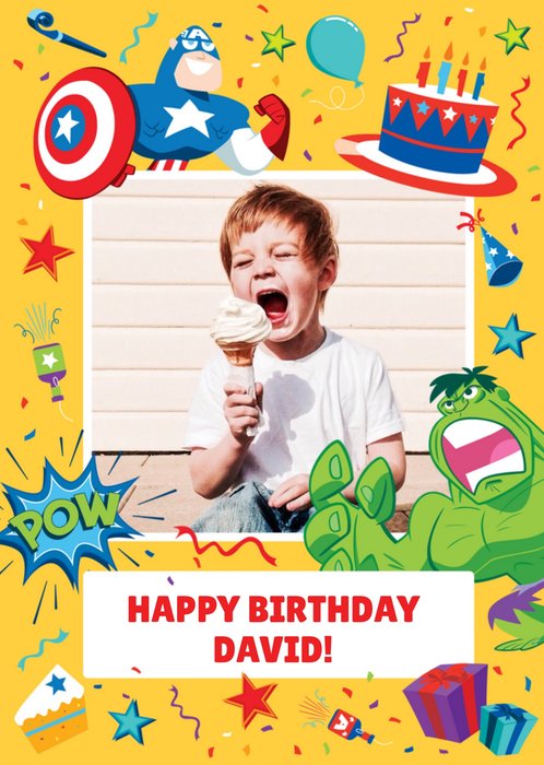 Marvel Comics Hulk And Captain America Happy Birthday Photo Upload Card