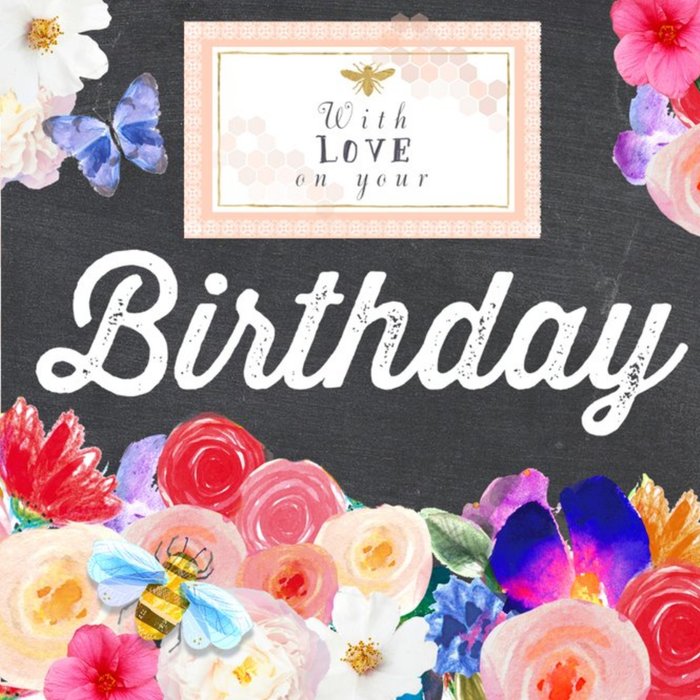 Flowers And Insects With Love Personalised Happy Birthday Card