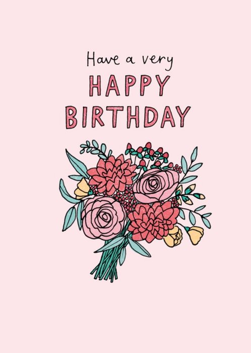 Illustrated Bunch Of Flowers Birthday Card