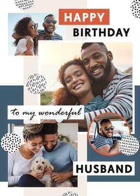 Photo Collage With Geometric Shapes Husband's Photo Upload Birthday Card