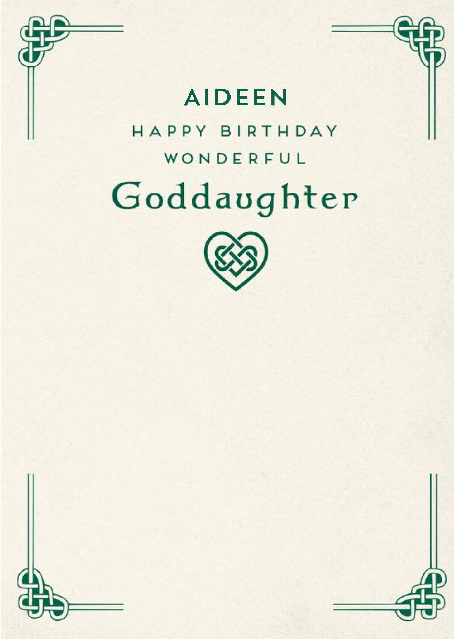 Moonpig Pigment Irish Celtic Illustration Modern Goddaughter Birthday Card Ecard