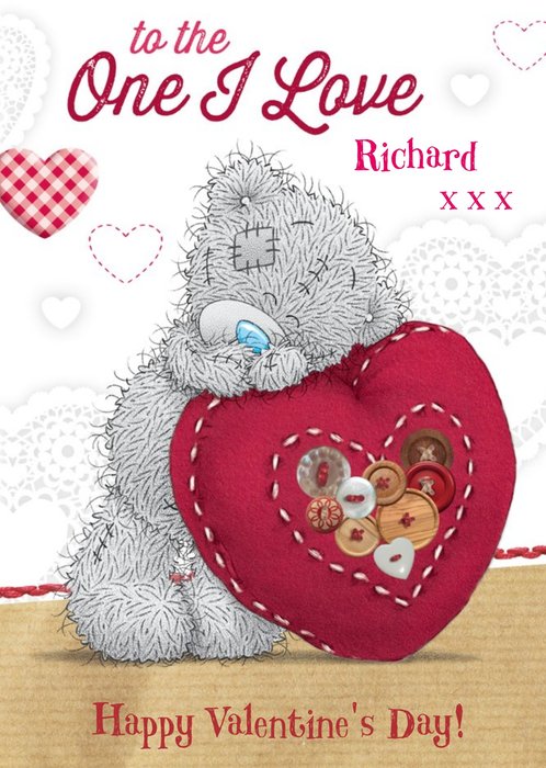 Tatty Teddy Buttone Heart To The One I Love Personalised Valentine's Day Card