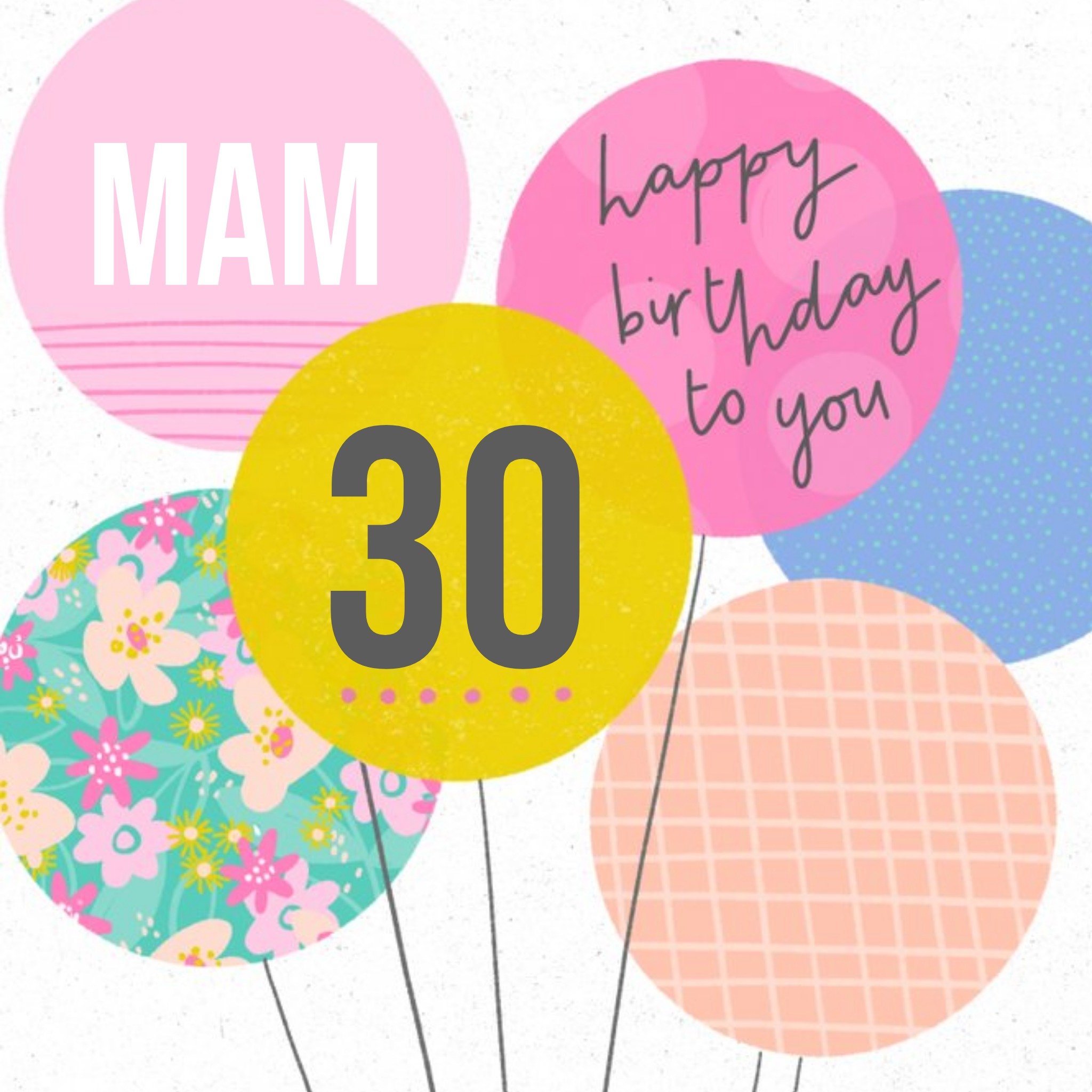 Moonpig Illustrated Pattern Birthday Balloons Mam 30th Birthday Card, Square