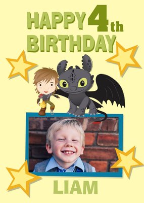 Cute How To Train Your Dragon Toothless And Hiccup 4th Birthday Photo Upload Card