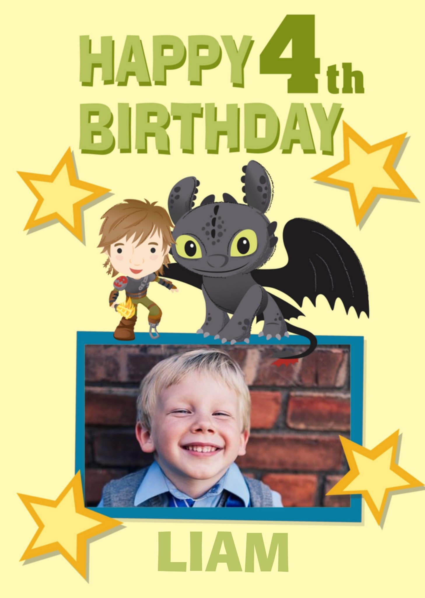 Moonpig Cute How To Train Your Dragon Toothless And Hiccup 4th Birthday Photo Upload Card Ecard