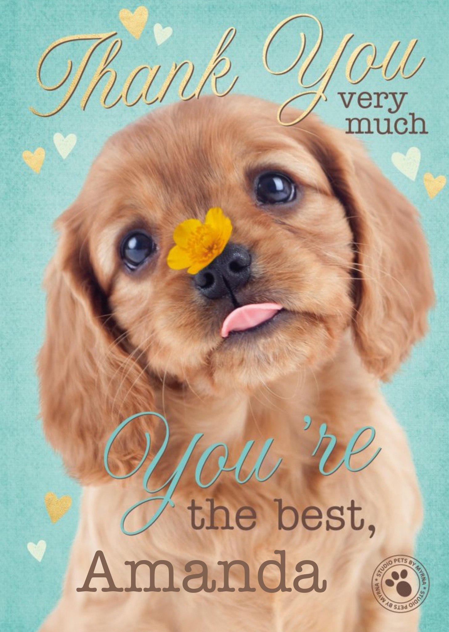 Studio Pets Cute Puppy Personalised Thank You Card Ecard