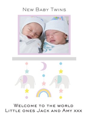 Illustrated Cute Mobile New Baby Twins Card 