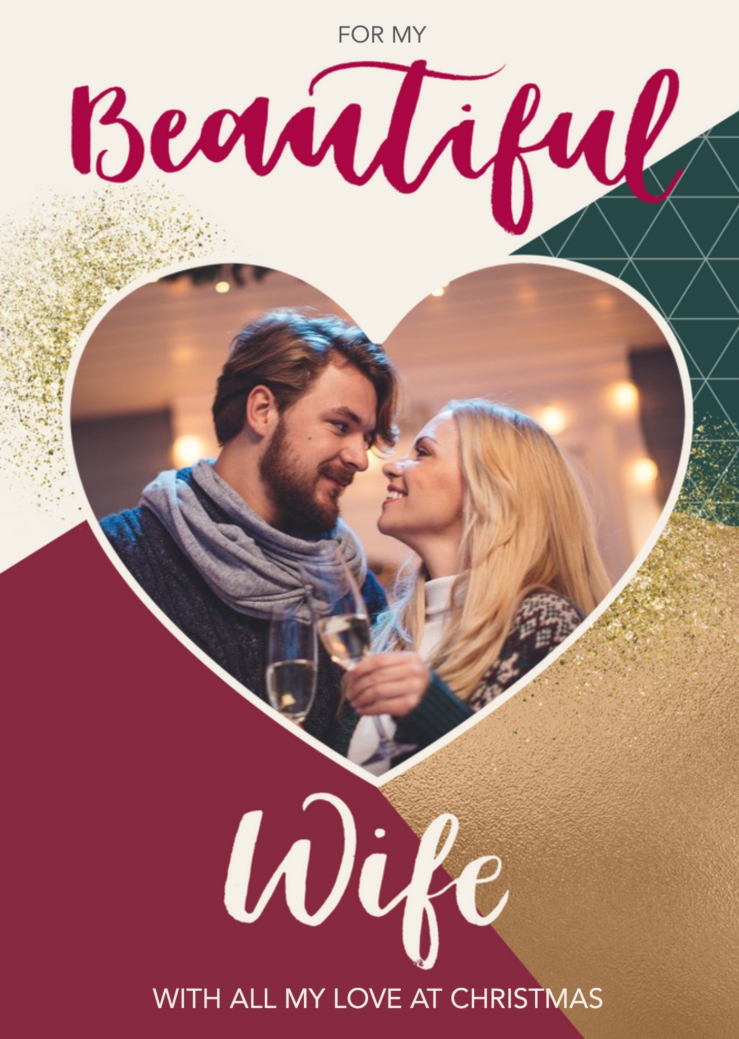 To Wife Sparkly Geometric Photo Upload Christmas Card Ecard