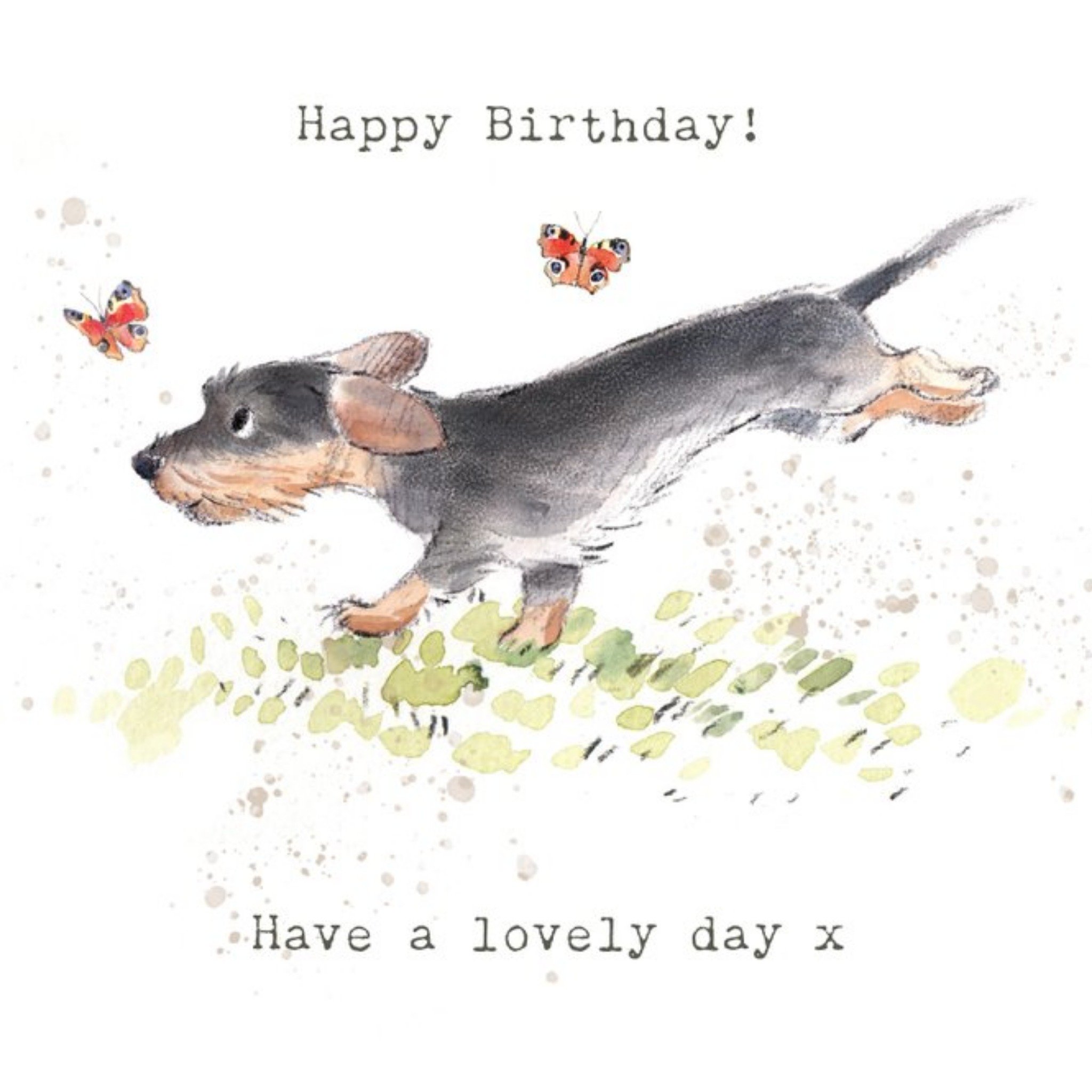 Moonpig Illustration Of A Cute Dog Chasing Butterflies Birthday Card, Square