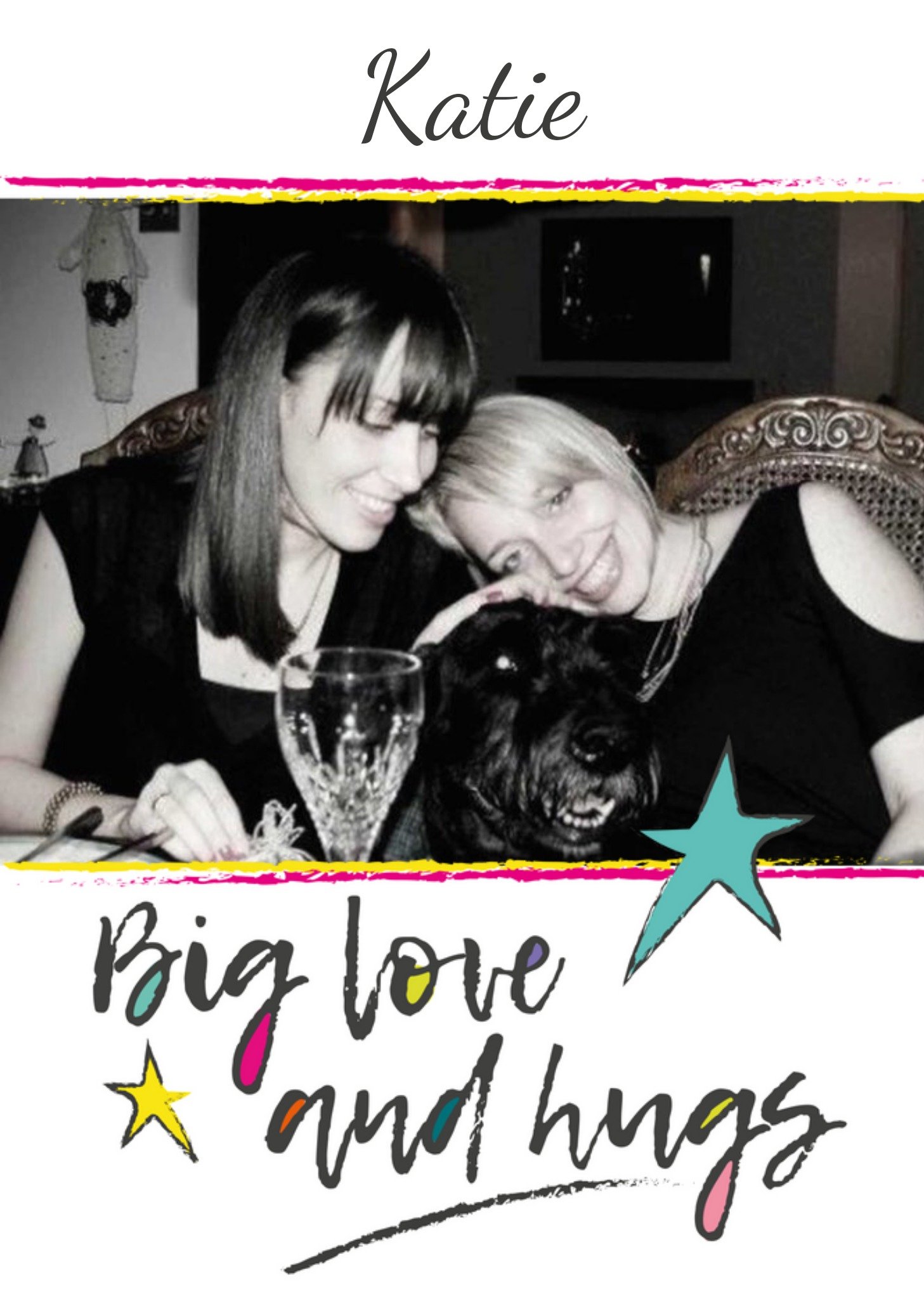 Photo Frame With Handwritten Typography Big Love And Hugs Photo Upload Card Ecard