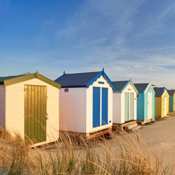 Photographic Colourful Beach Huts Card