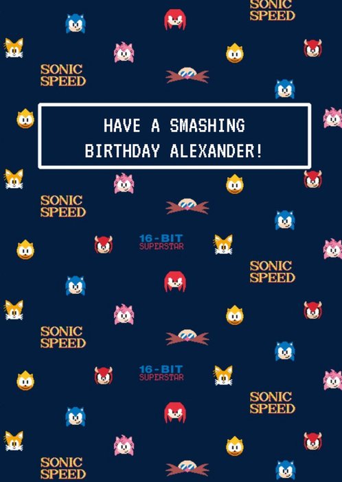 Sega Sonic Pixel Have A Smashing Birthday Card