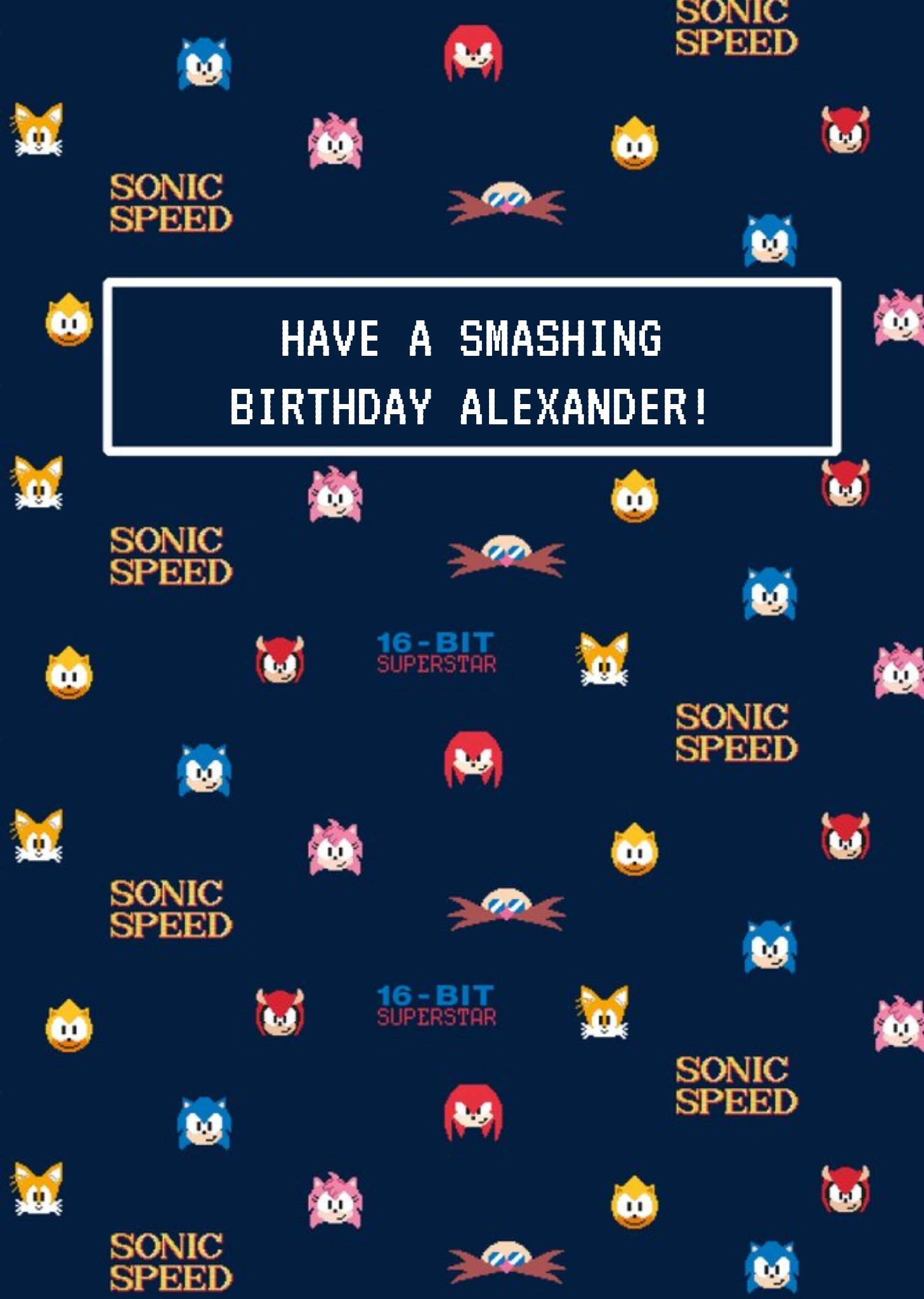 Sega Sonic Pixel Have A Smashing Birthday Card, Large