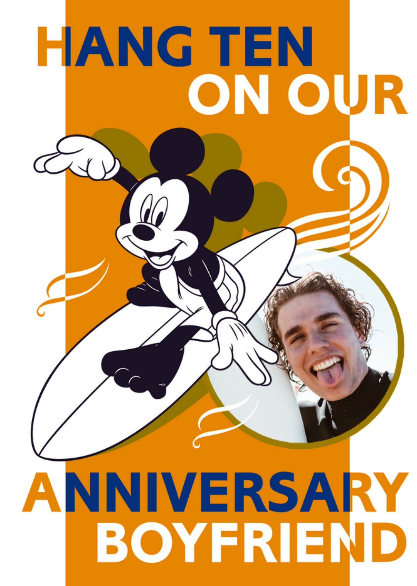 Disney Mickey Mouse Hang Ten On Our Anniversary Boyfriend Photo Upload Card