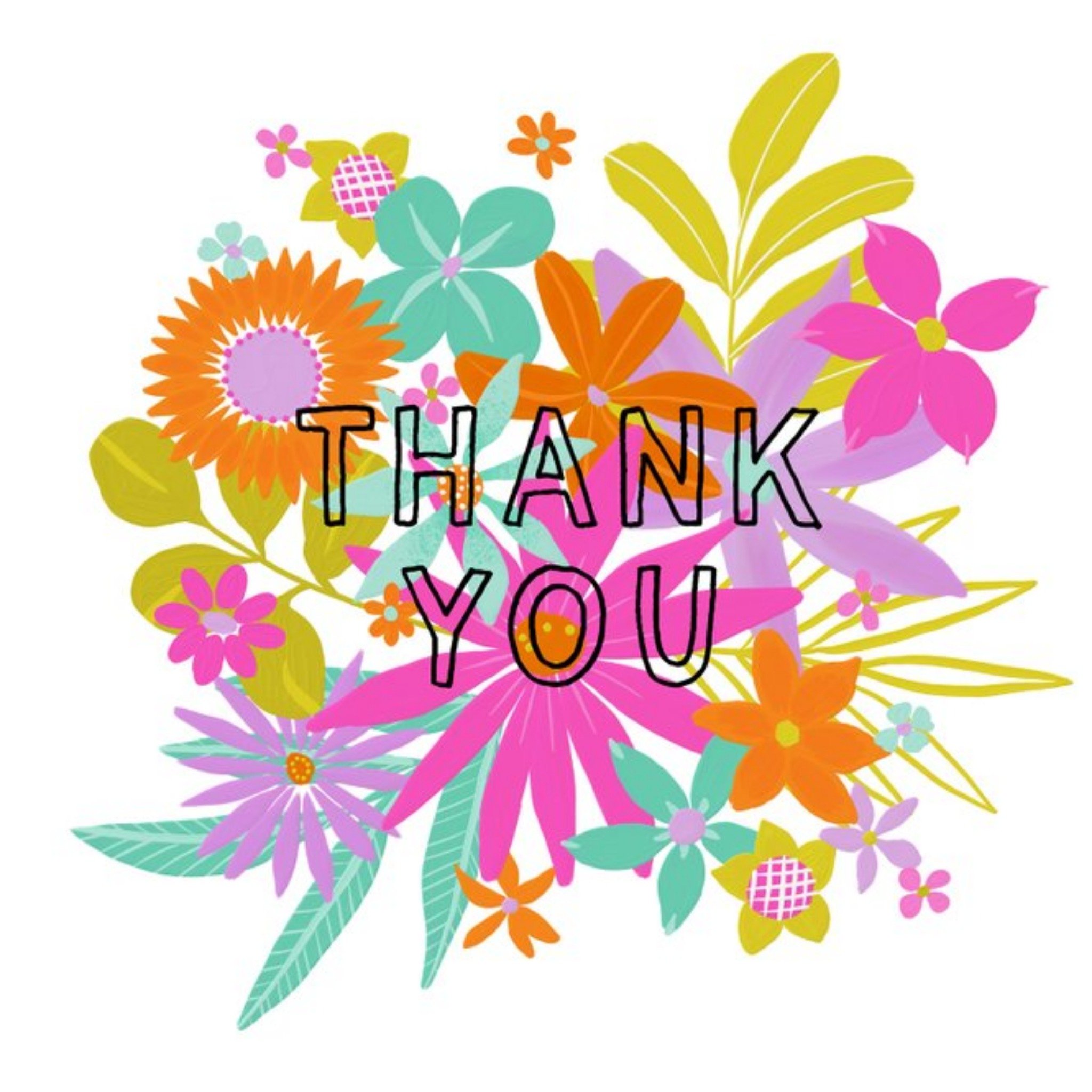 Gabriel Neil Colourful Flowers Thank You Card, Square