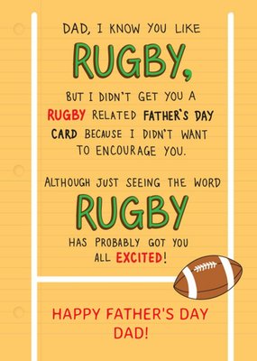 Funny Humour Comedy Dad, I Know You Like Rugby Personalised Father's Day Card