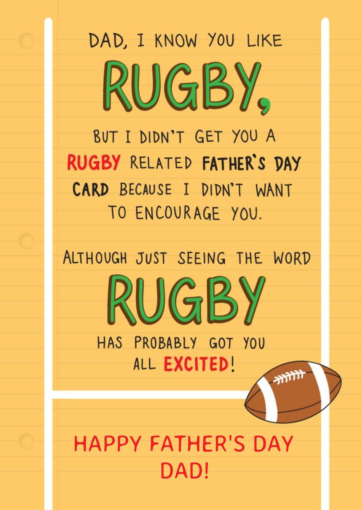 Funny Humour Comedy Dad, I Know You Like Rugby Personalised Father's Day Card Ecard