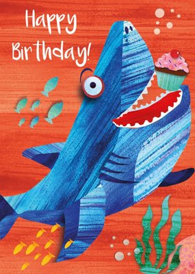 Cute Shark And Cupcake Birthday Card