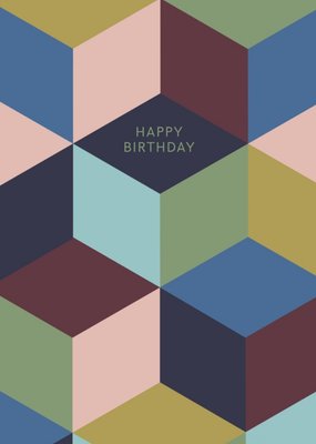 Geometric Square Pattern Happy Birthday Card