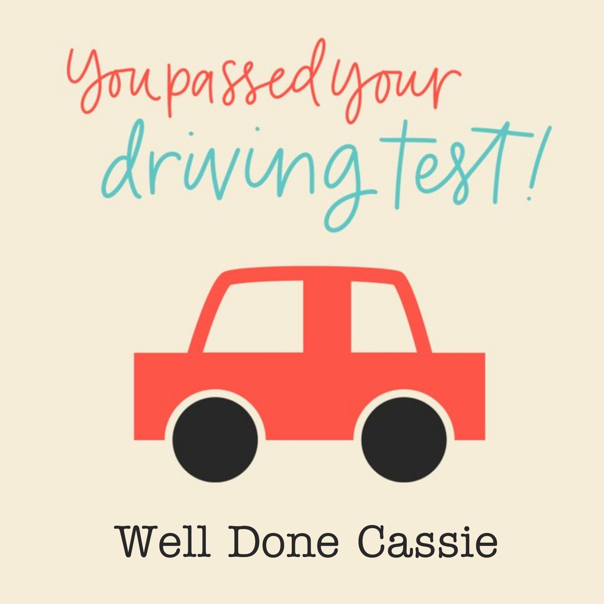 Illustration Of A Red Car On A Cream Background Driving Test Congratulations Card, Square