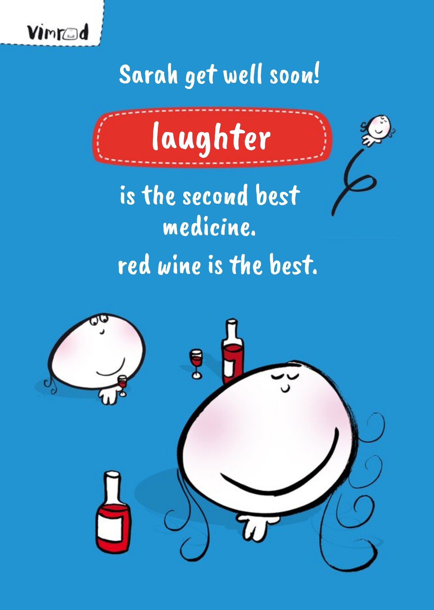 Moonpig Laughter And Red Wine Personalised Get Well Soon Card, Large
