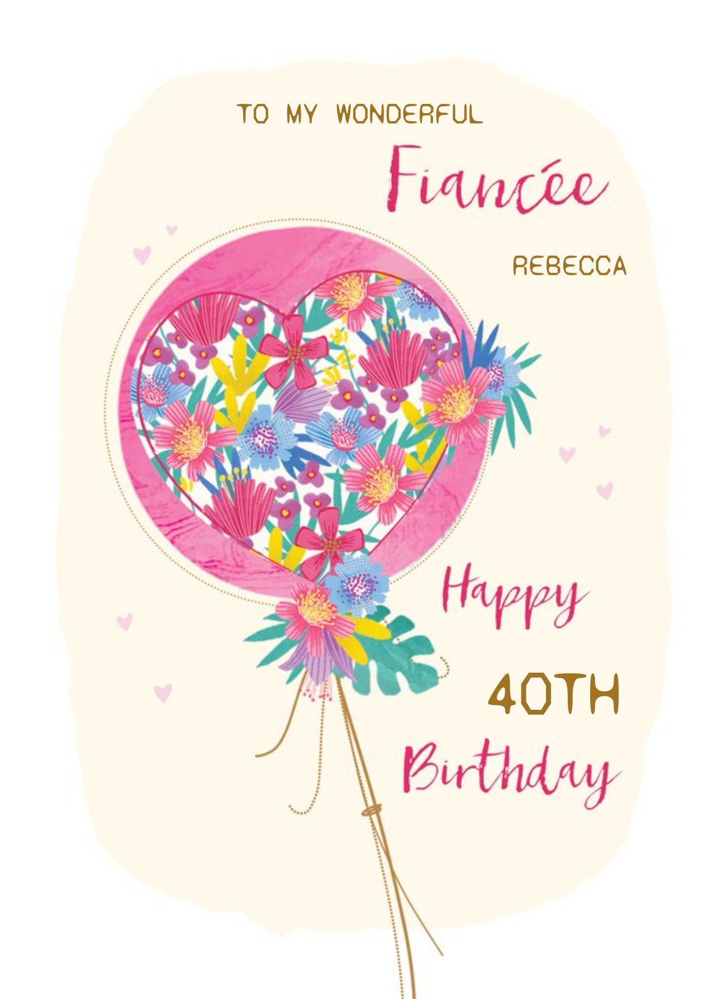 Illustration Of A Balloon With A Heart Shaped Floral Pattern Fiancée's Fortieth Birthday Card Ecard