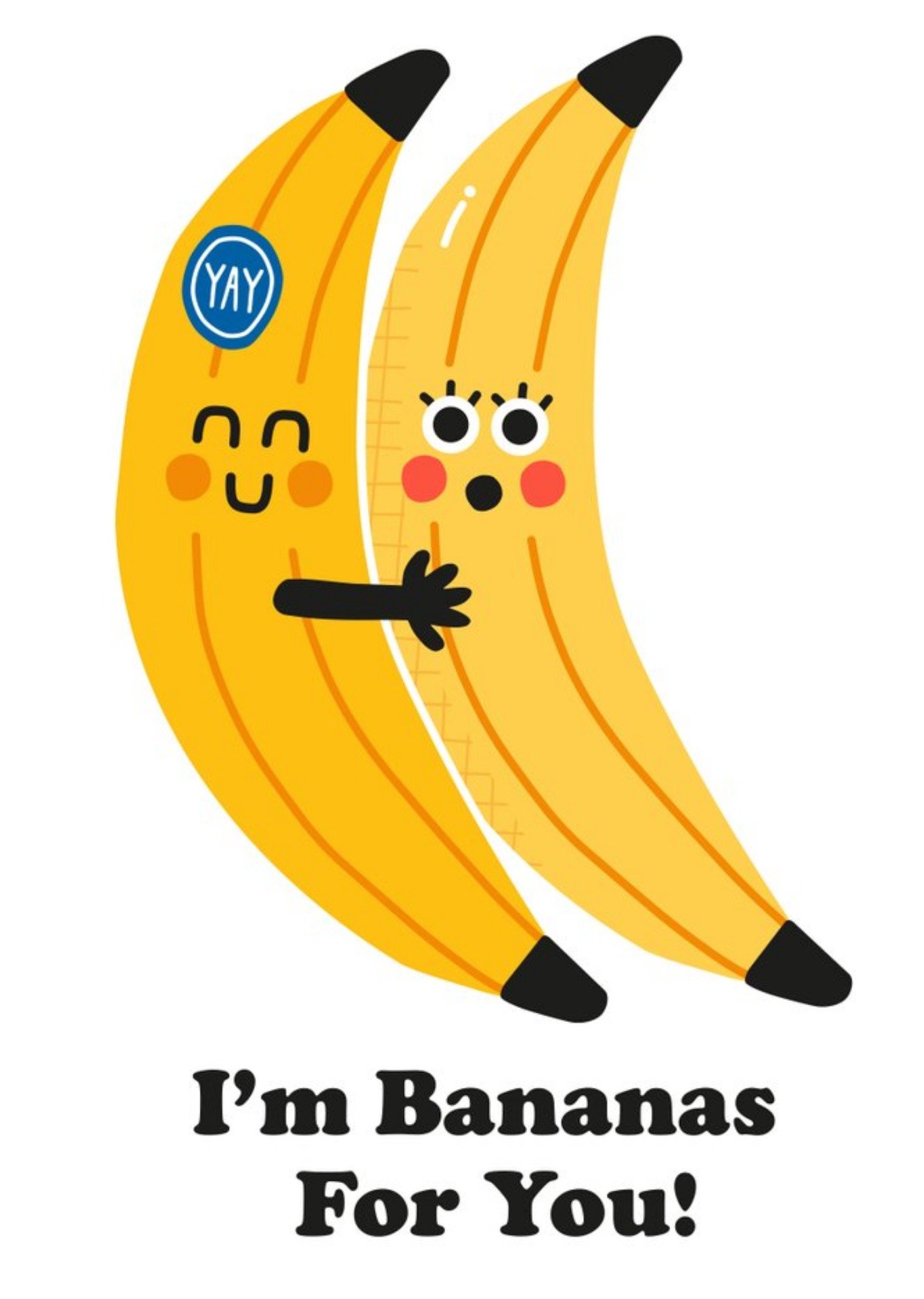 Moonpig Illustration Of Two Bananas Hugging I'm Bananas For You Card Ecard