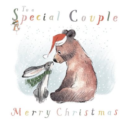Illustration Of A Cute Bear And A Hare With Colourful Typography To A Special Couple Christmas Card