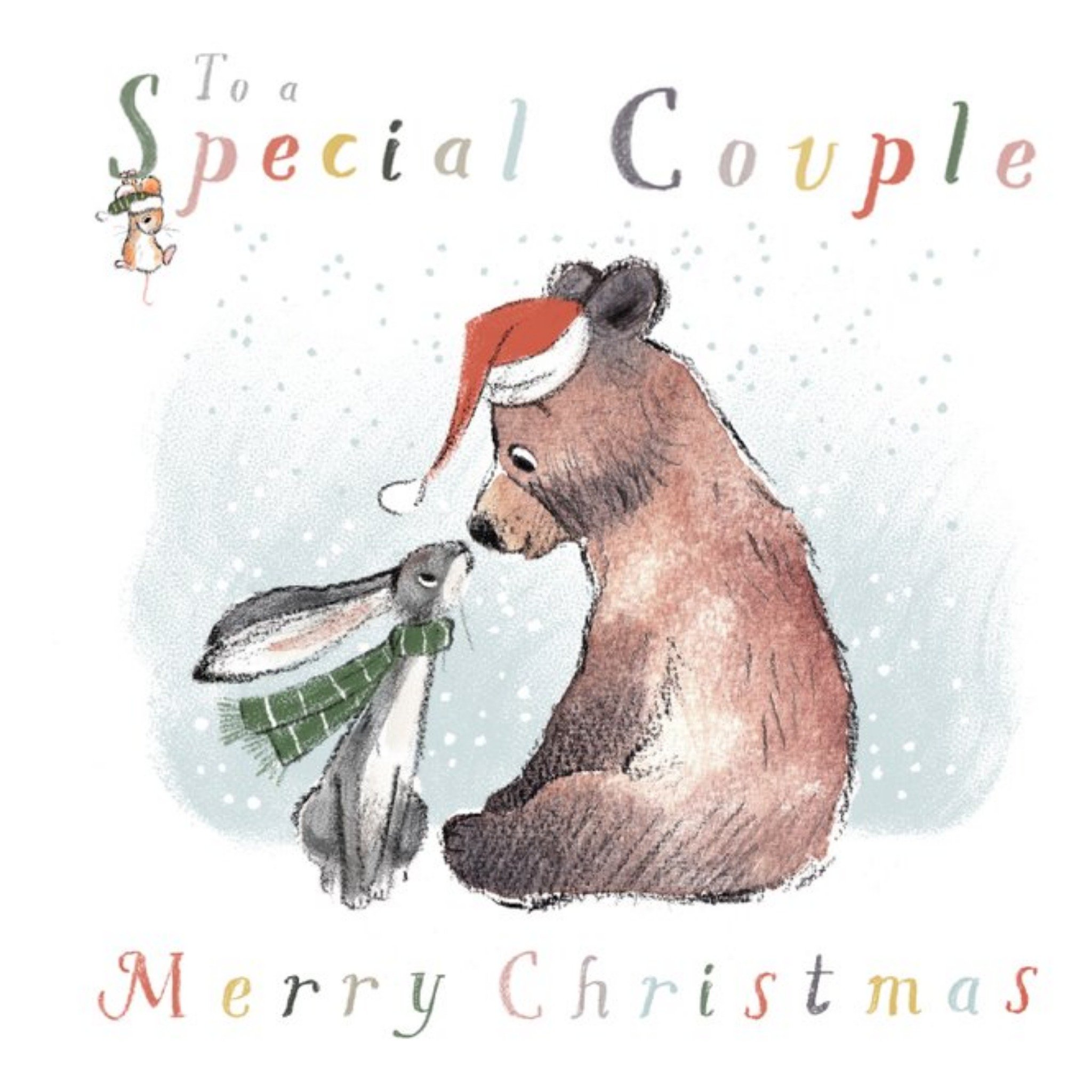 Illustration Of A Cute Bear And A Hare With Colourful Typography To A Special Couple Christmas Card, Square