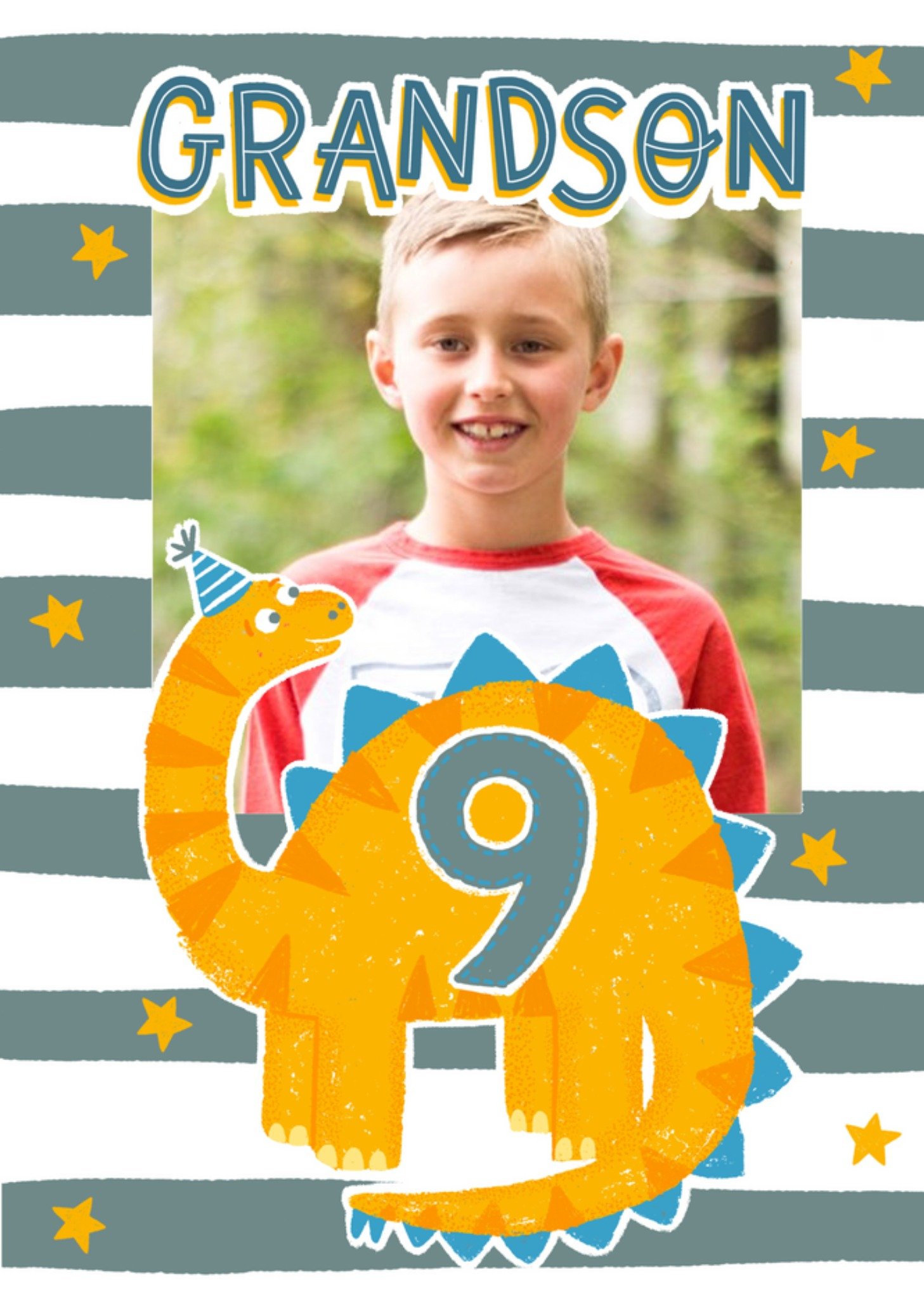 Cute Dinosaur Grandson Photo Upload 9th Birthday Card Ecard