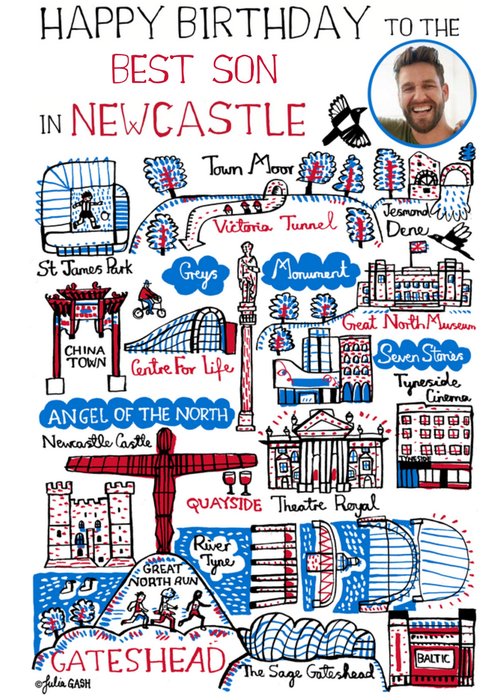 Vibrant Collage Illustration Of Newcastle Photo Upload Birthday Card