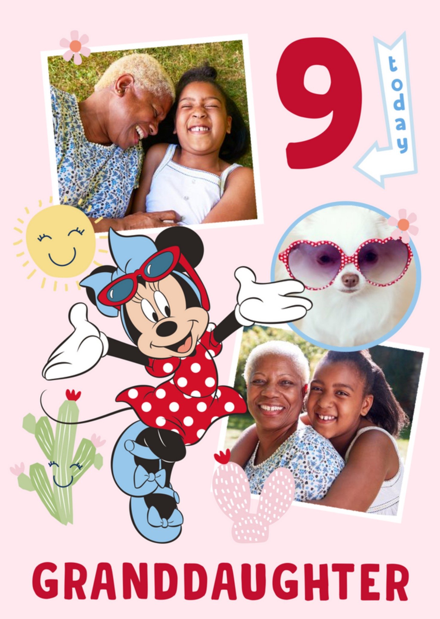 Disney Minnie Mouse 9 Today Granddaughter Photo Upload Birthday Card, Large