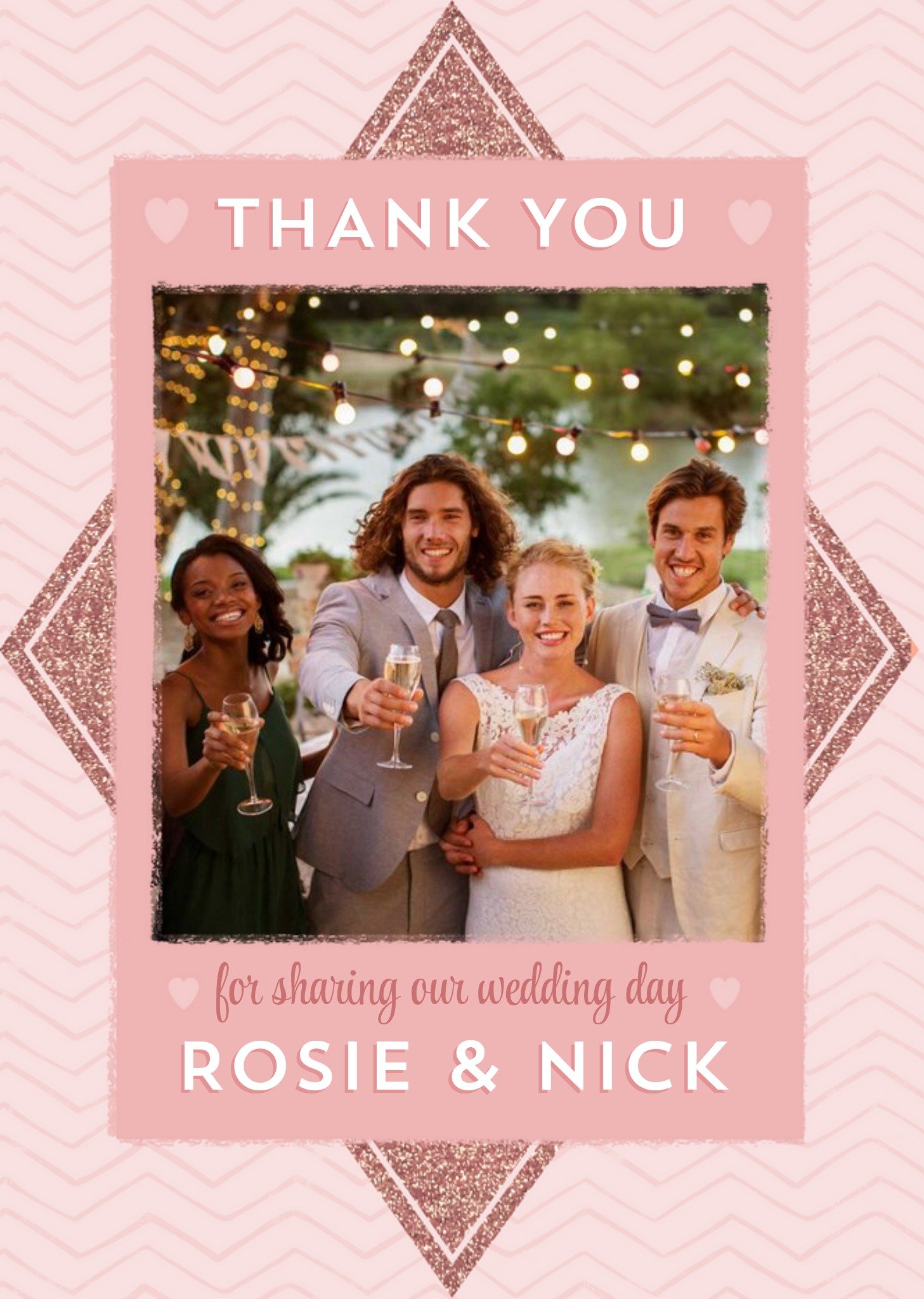 Photo Frame On A Glittery Pink And Wavy Background Photo Upload Wedding Day Thank You Card Ecard