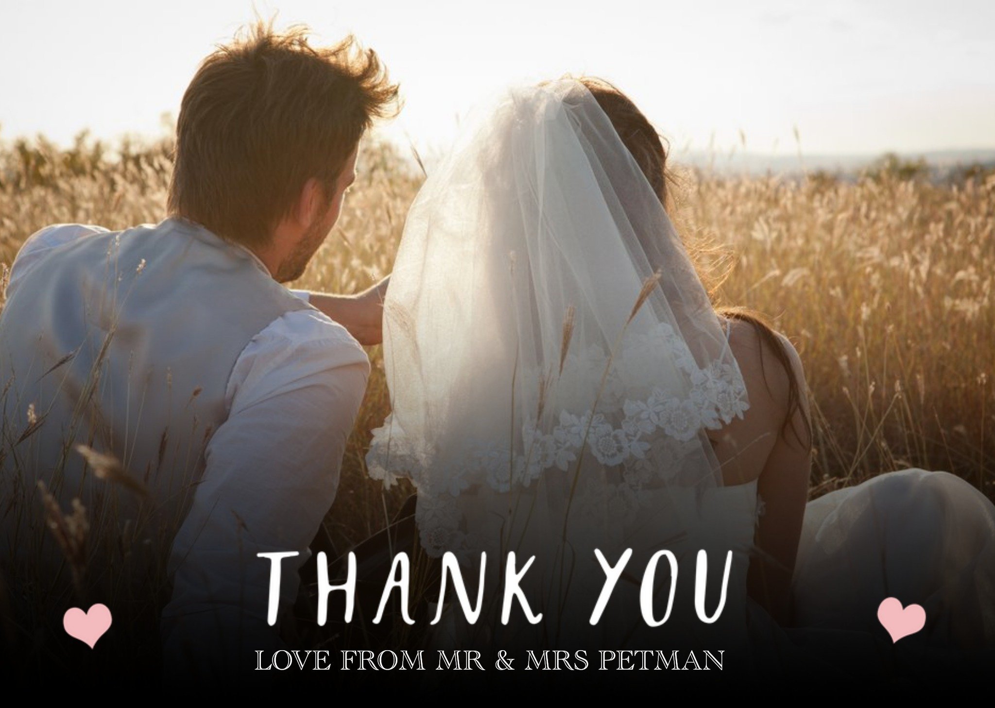 Pink Hearts Wedding Thank You Photo Card Ecard