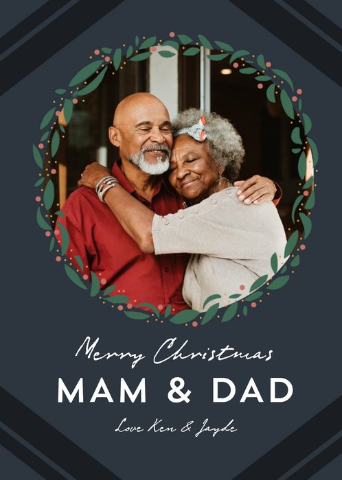 Simple Wreath Mam & Dad Photo Upload Christmas Card