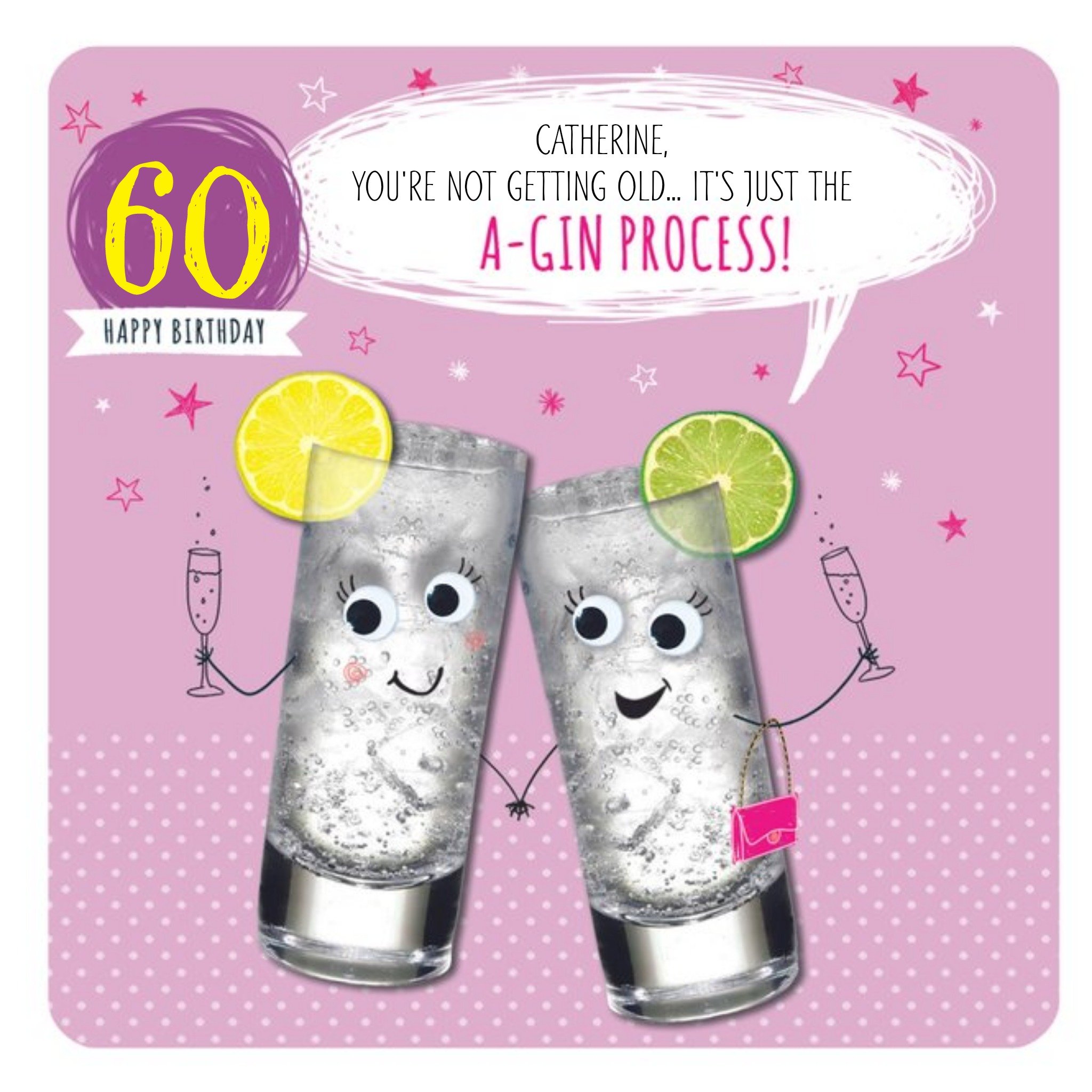 Moonpig Personalised A Gin Process Happy 60th Birthday Card, Large
