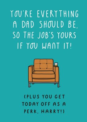 Illustration Of An Armchair On A Teal Background Humorous Step Dad Father's Day Card