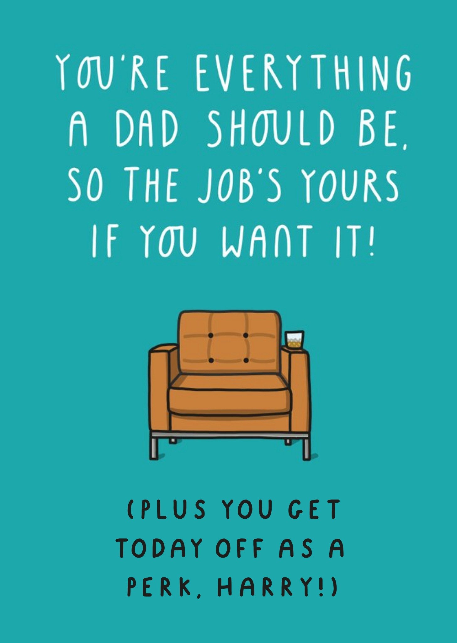 Moonpig Illustration Of An Armchair On A Teal Background Humorous Step Dad Father's Day Card Ecard
