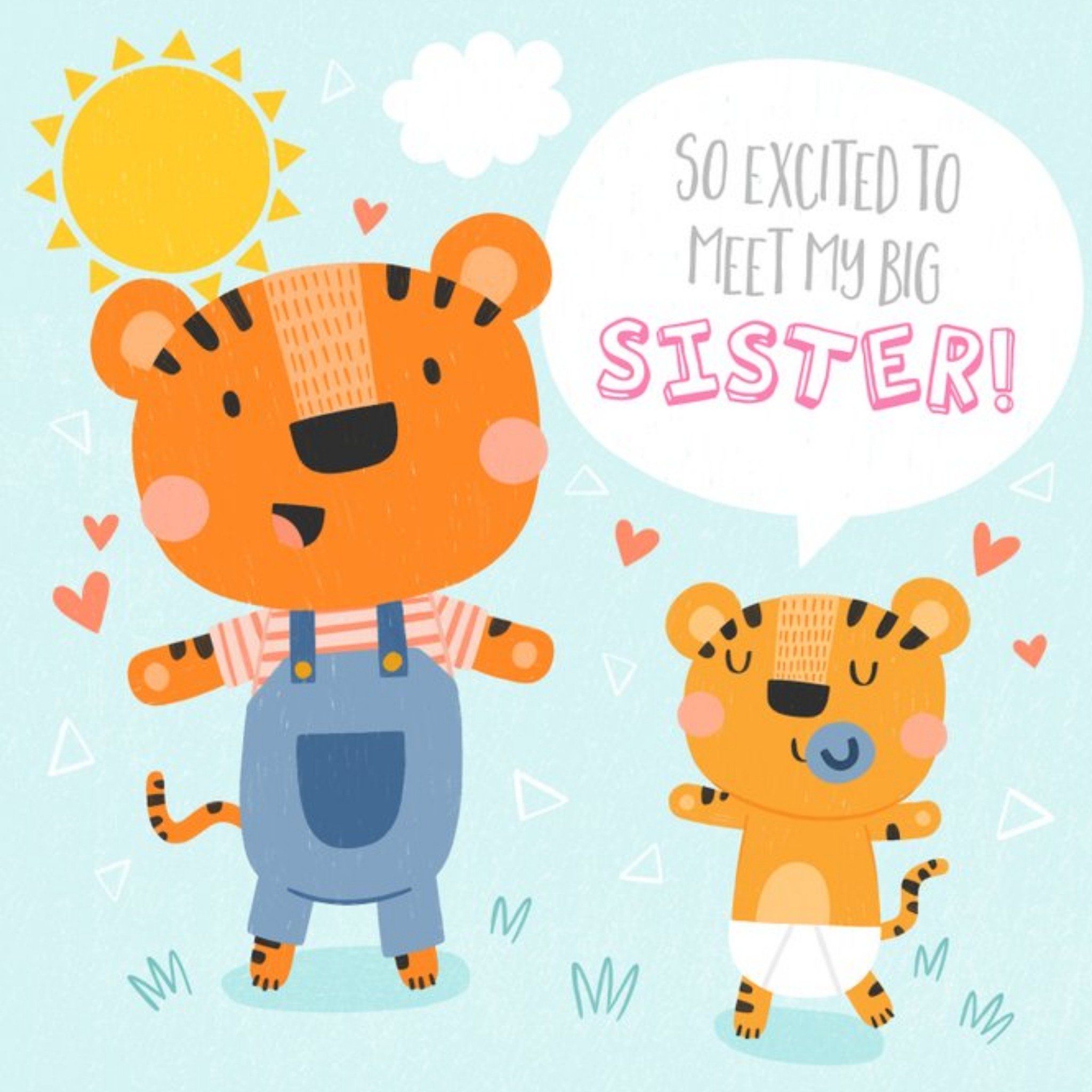 Cute Illustrated Tiger Excited To Meet My Big Sister Card, Square