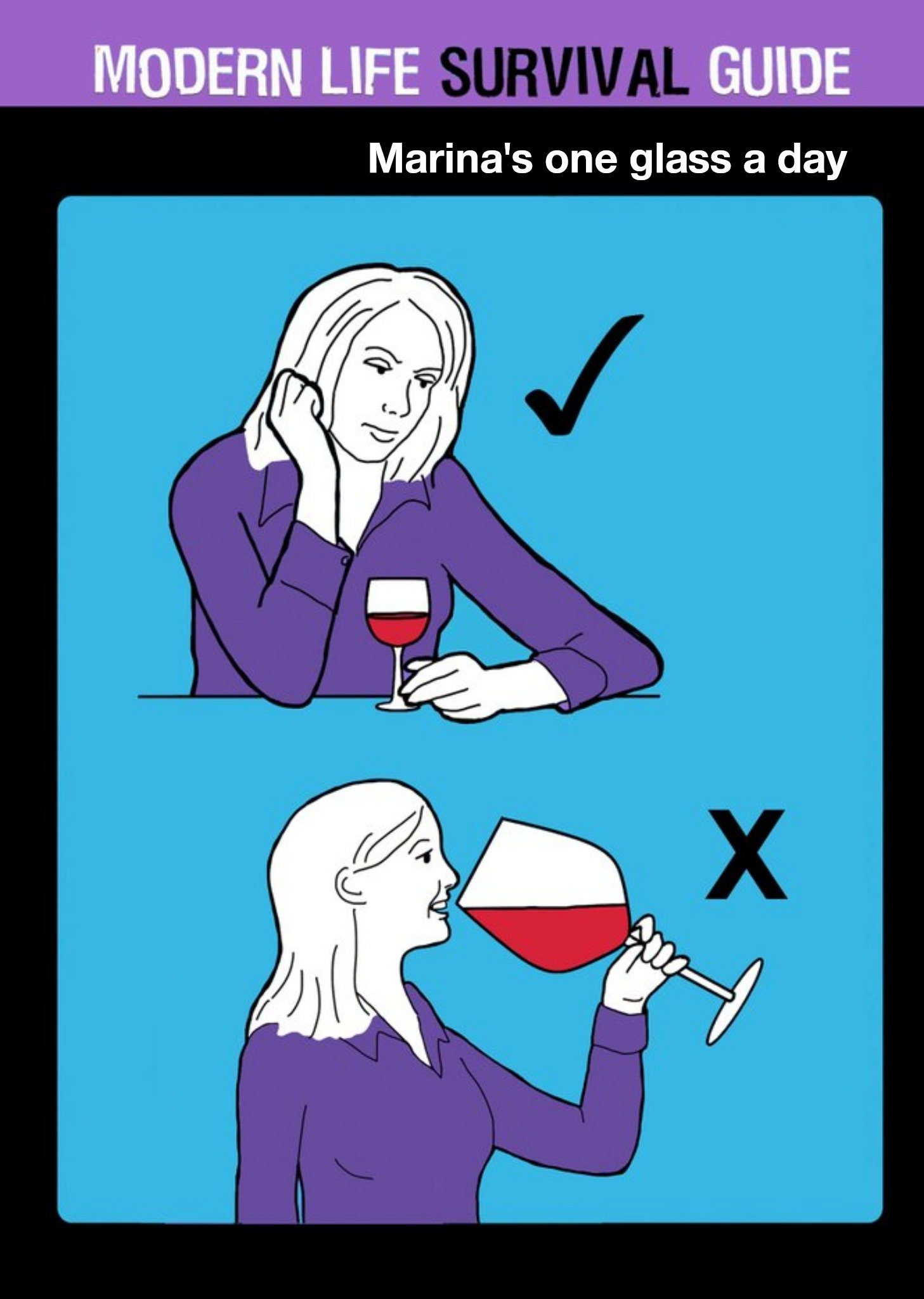 Moonpig Personalised Modern Life One Glass Of Wine A Day Survival Guide Card Ecard