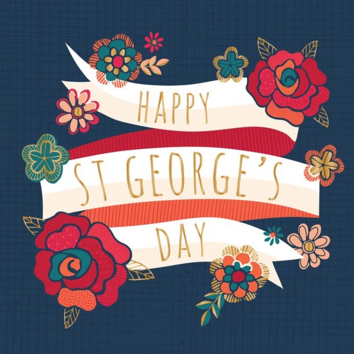 Happy St Georges Day Rose And Banner Card