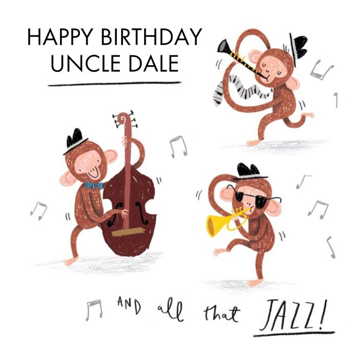 All That Jazz Three Monkeys Uncle Personalised Birthday Card