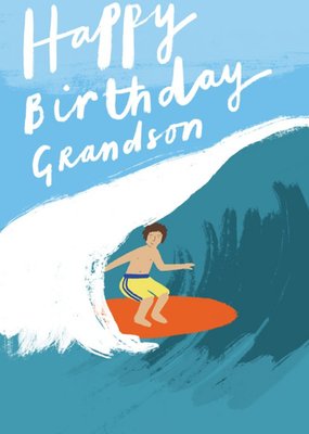 Illustration Of A Child Surfing Grandson's Birthday Card