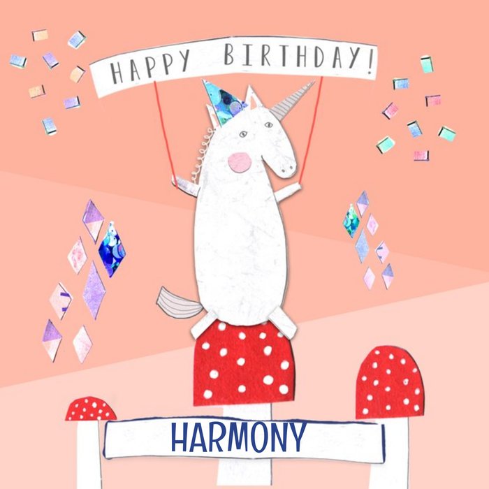 Celebrating Unicorn Personalised Happy Birthday Card