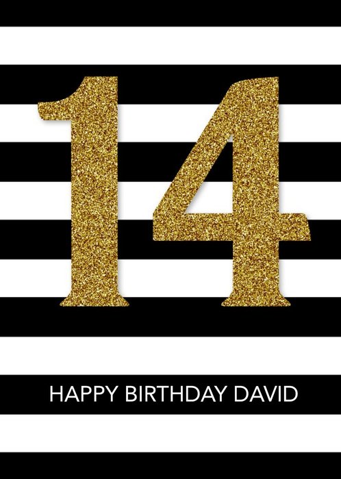 Black And White Stripes Personalised Happy 14th Birthday Card