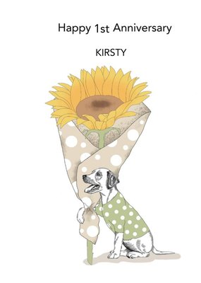 Dotty Dog Art Dog Sunflower Anniversary Card