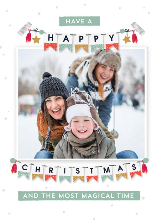 Magical Happy Christmas Bunting Photo Upload Card