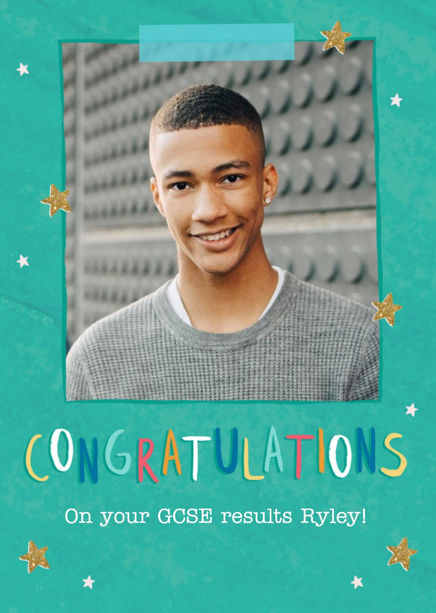 Colourful Typography With Stars Exams Photo Upload Congratulations Card