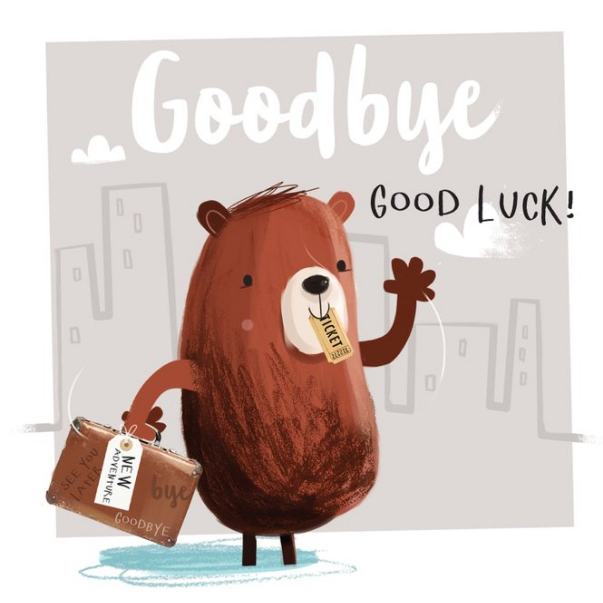 Cute Illustrated Bear Goodbye Good Luck Card, Square