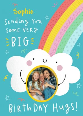 Cute Kawaii Rainbow Big Birthday Hugs Card By Jess Moorhouse